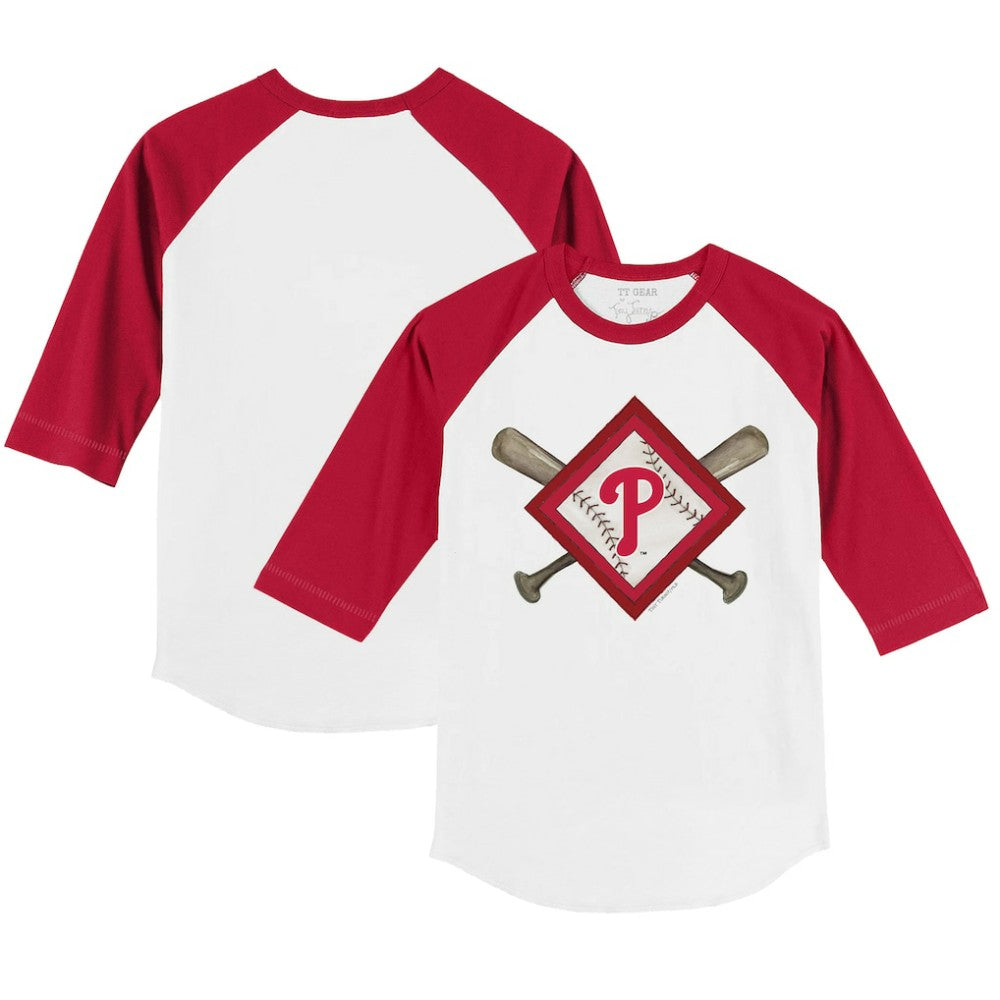 Philadelphia Phillies Tiny Turnip Youth Diamond Cross Bats 3/4-Sleeve Raglan T-Shirt - White/Red - MLB Sale