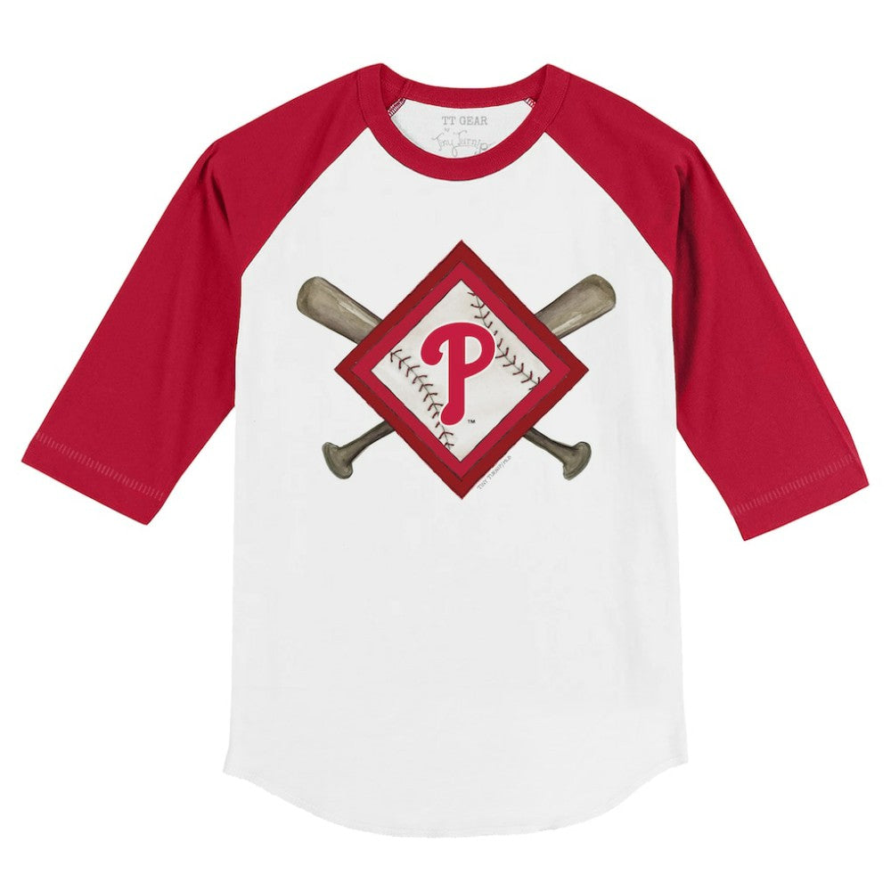 Philadelphia Phillies Tiny Turnip Youth Diamond Cross Bats 3/4-Sleeve Raglan T-Shirt - White/Red - MLB Sale