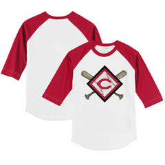 Cincinnati Reds Tiny Turnip Youth Diamond Cross Bats 3/4-Sleeve Raglan T-Shirt - White/Red - MLB Discount