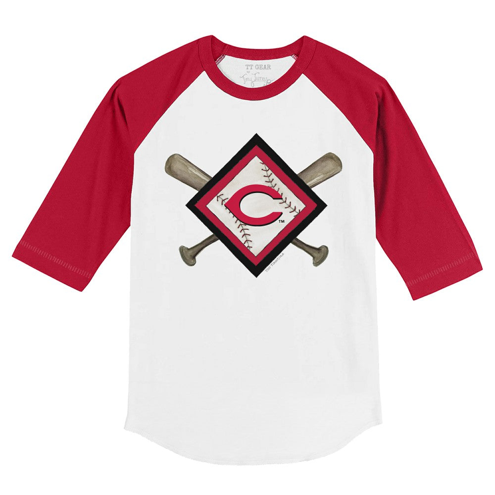Cincinnati Reds Tiny Turnip Youth Diamond Cross Bats 3/4-Sleeve Raglan T-Shirt - White/Red - MLB Discount