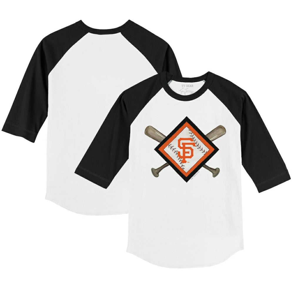 San Francisco Giants Tiny Turnip Youth Diamond Cross Bats 3/4-Sleeve Raglan T-Shirt - White/Black - MLB Sale