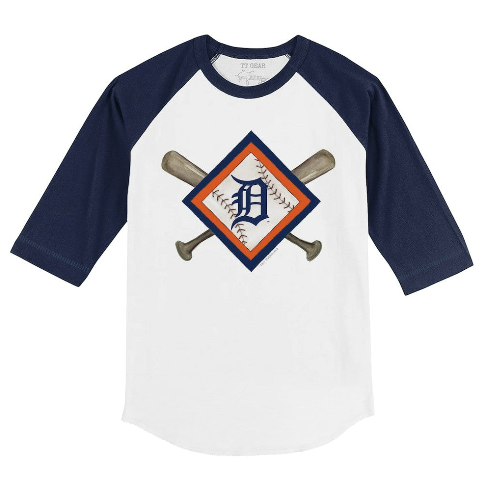 Detroit Tigers Tiny Turnip Youth Diamond Cross Bats 3/4-Sleeve Raglan T-Shirt - White/Navy - MLB Sale