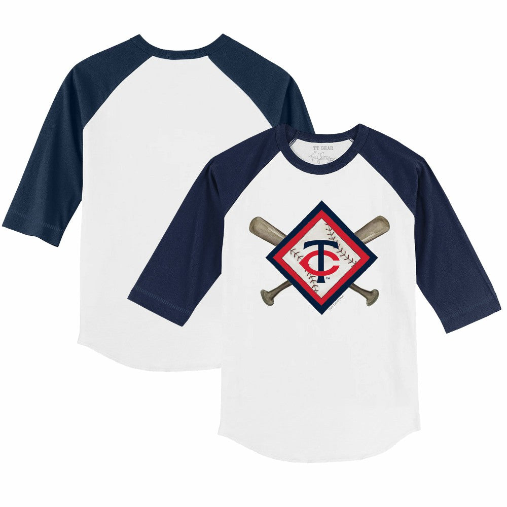 Minnesota Twins Tiny Turnip Youth Diamond Cross Bats 3/4-Sleeve Raglan T-Shirt - White/Navy - MLB Online
