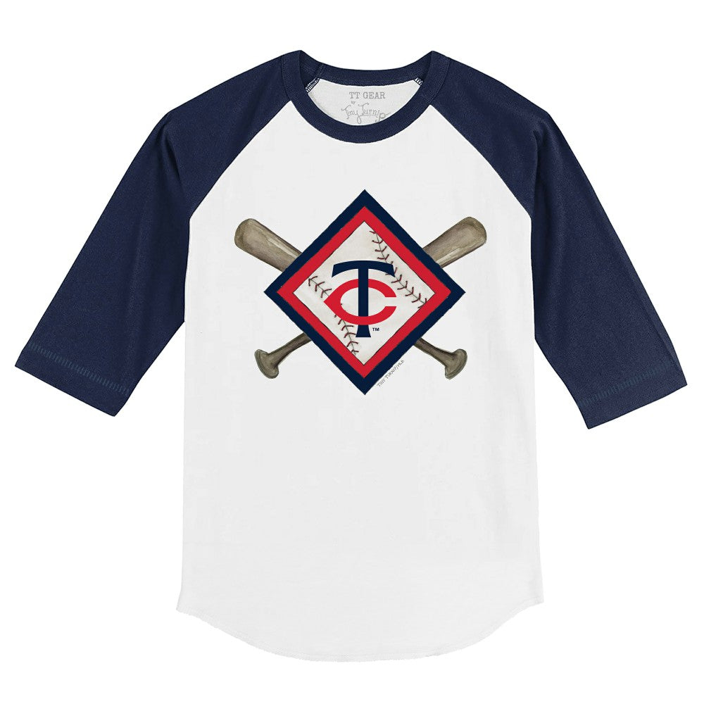 Minnesota Twins Tiny Turnip Youth Diamond Cross Bats 3/4-Sleeve Raglan T-Shirt - White/Navy - MLB Online