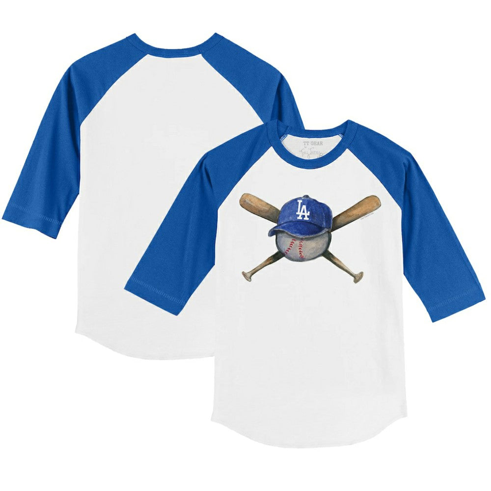Los Angeles Dodgers Tiny Turnip Youth Hat Crossbats 3/4-Sleeve Raglan T-Shirt - White/Royal - MLB Sale