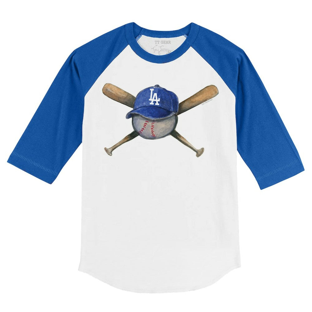 Los Angeles Dodgers Tiny Turnip Youth Hat Crossbats 3/4-Sleeve Raglan T-Shirt - White/Royal - MLB Sale