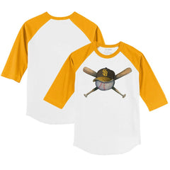 San Diego Padres Tiny Turnip Youth Hat Crossbats 3/4-Sleeve Raglan T-Shirt - White/Gold - MLB Discount