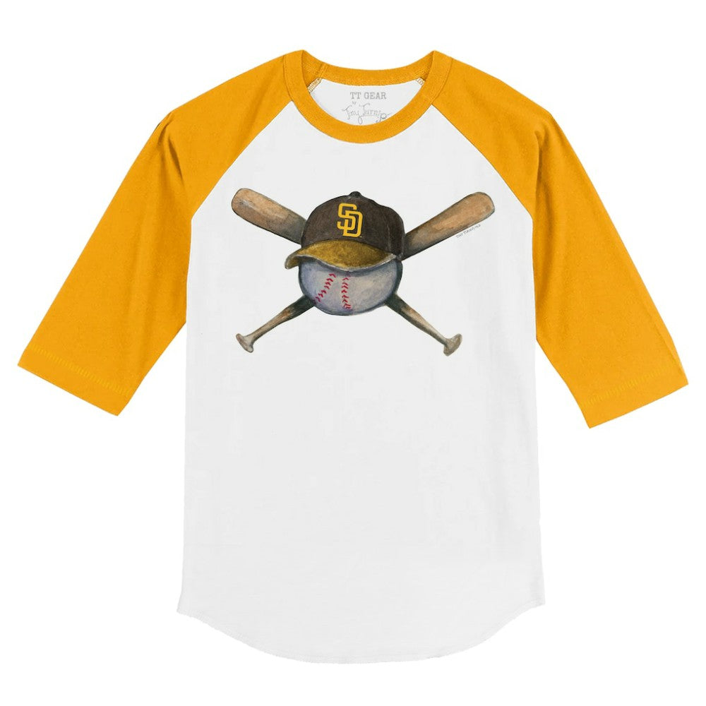 San Diego Padres Tiny Turnip Youth Hat Crossbats 3/4-Sleeve Raglan T-Shirt - White/Gold - MLB Discount
