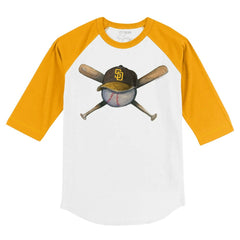 San Diego Padres Tiny Turnip Youth Hat Crossbats 3/4-Sleeve Raglan T-Shirt - White/Gold - MLB Discount