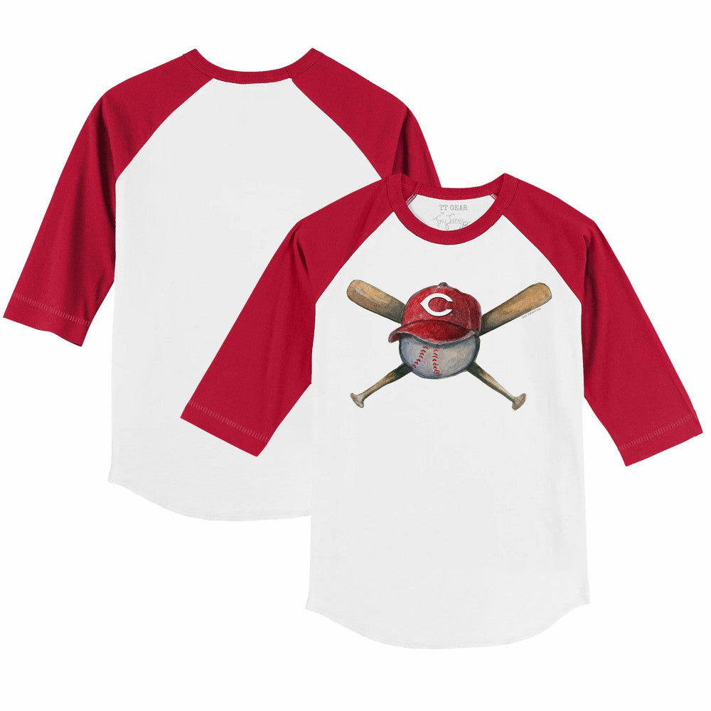 Cincinnati Reds Tiny Turnip Youth Hat Crossbats 3/4-Sleeve Raglan T-Shirt - White/Red - MLB Online