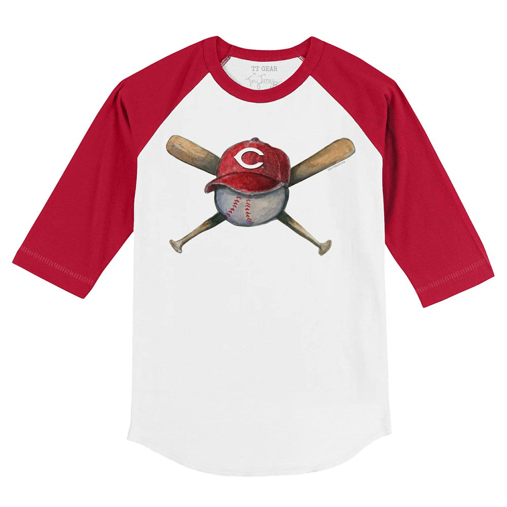 Cincinnati Reds Tiny Turnip Youth Hat Crossbats 3/4-Sleeve Raglan T-Shirt - White/Red - MLB Online