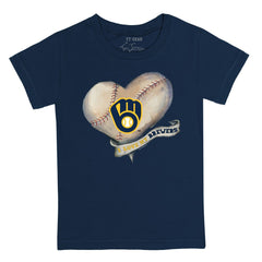 Milwaukee Brewers Tiny Turnip Youth Heart Banner T-Shirt - Navy - MLB Lifestyle