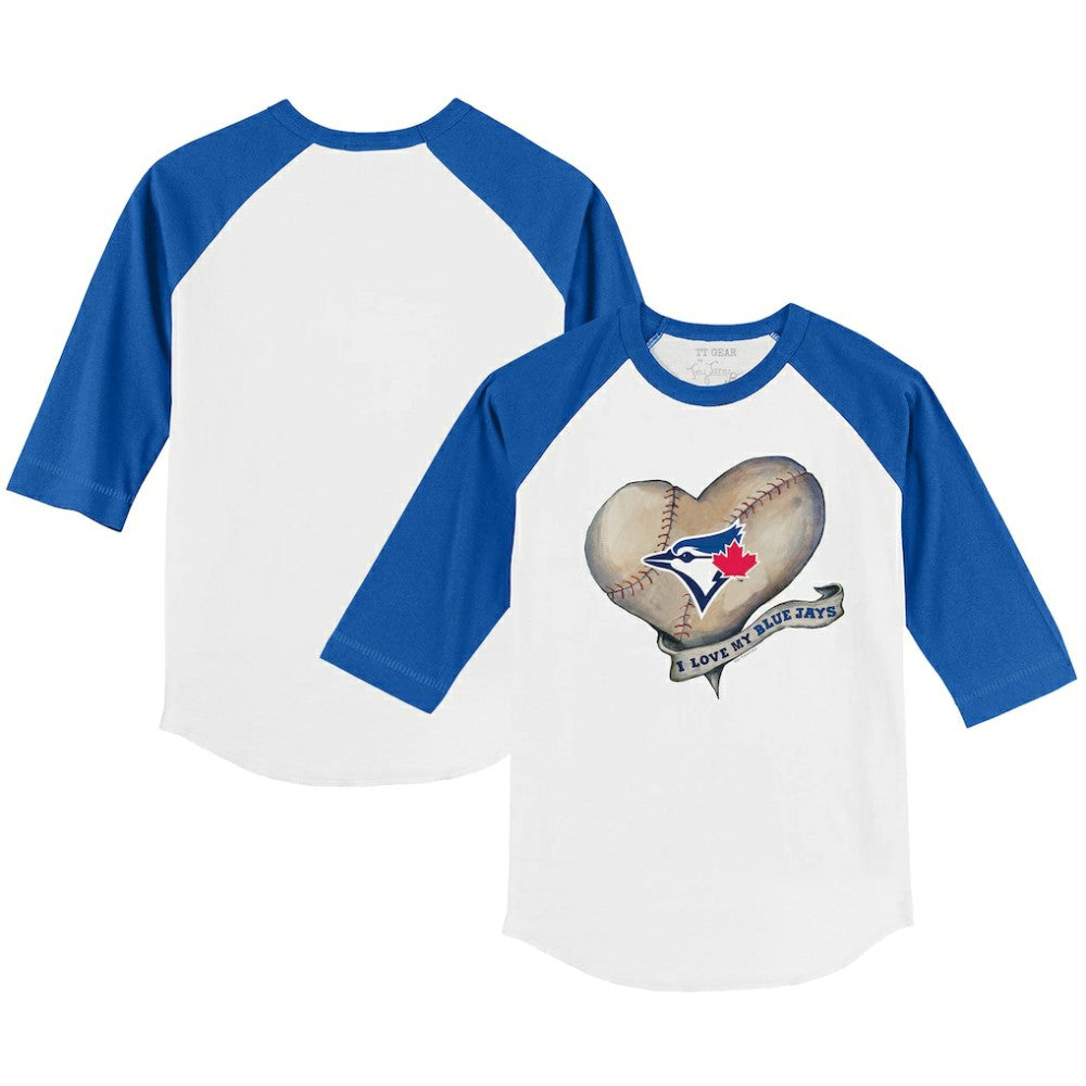 Toronto Blue Jays Tiny Turnip Youth Heart Banner 3/4-Sleeve Raglan T-Shirt - White/Royal - MLB Discount