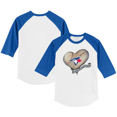Toronto Blue Jays Tiny Turnip Youth Heart Banner 3/4-Sleeve Raglan T-Shirt - White/Royal - MLB Discount