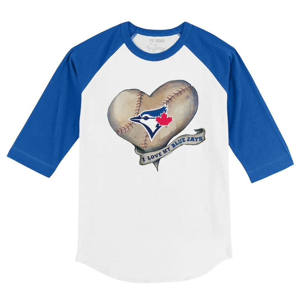 Toronto Blue Jays Tiny Turnip Youth Heart Banner 3/4-Sleeve Raglan T-Shirt - White/Royal - MLB Discount