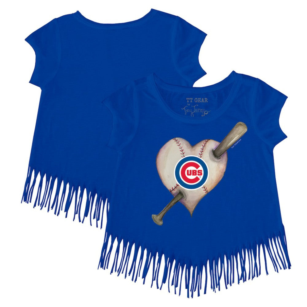 Chicago Cubs Tiny Turnip Girls Youth Heart Bat Fringe T-Shirt - Royal - MLB Discount