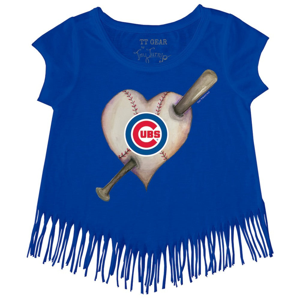 Chicago Cubs Tiny Turnip Girls Youth Heart Bat Fringe T-Shirt - Royal - MLB Discount