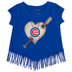 Chicago Cubs Tiny Turnip Girls Youth Heart Bat Fringe T-Shirt - Royal - MLB Discount