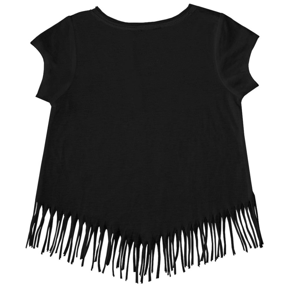 Baltimore Orioles Tiny Turnip Girls Youth Heart Bat Fringe T-Shirt - Black - MLB Lifestyle