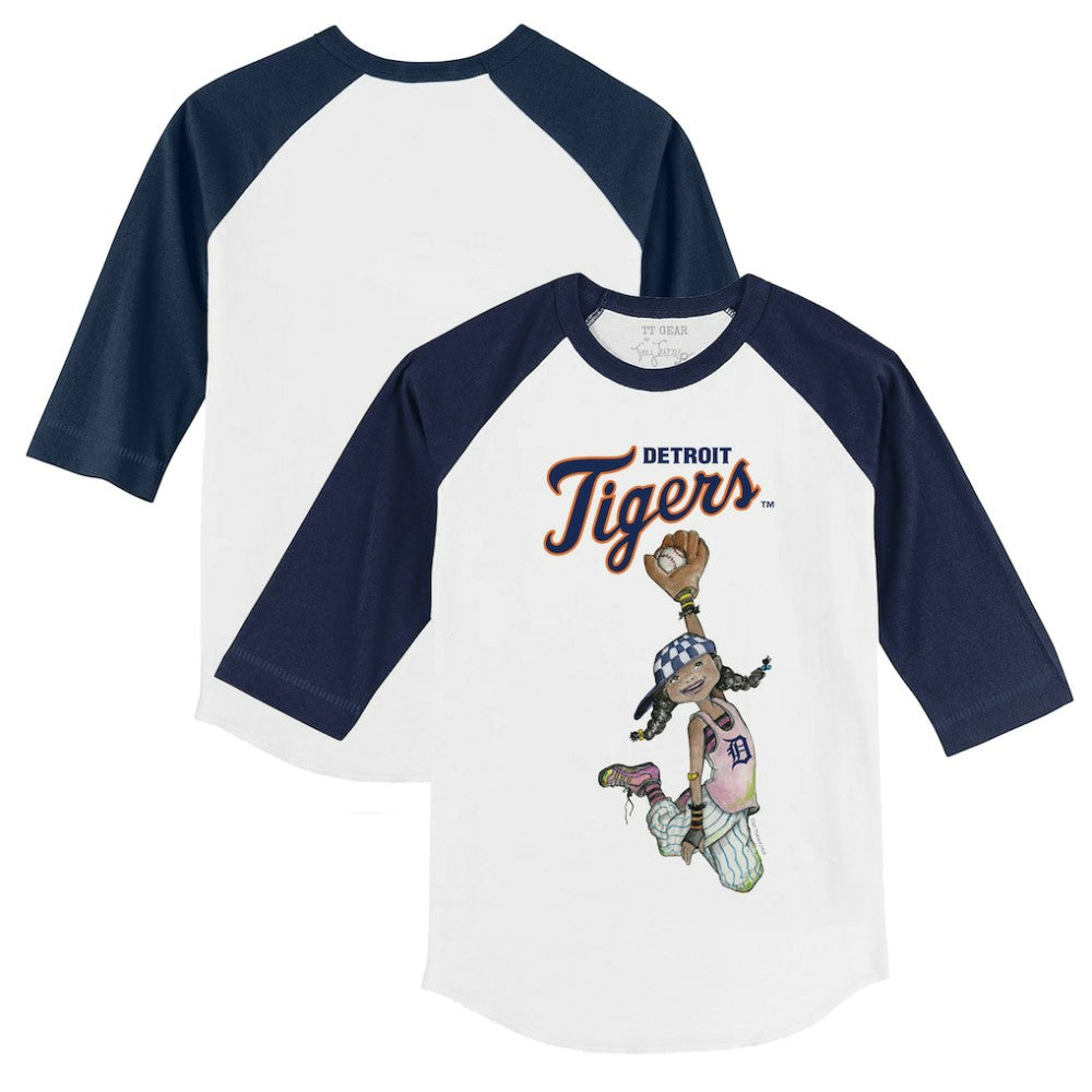 Detroit Tigers Tiny Turnip Youth Jada 3/4-Sleeve Raglan T-Shirt - White/Navy - MLB Sale
