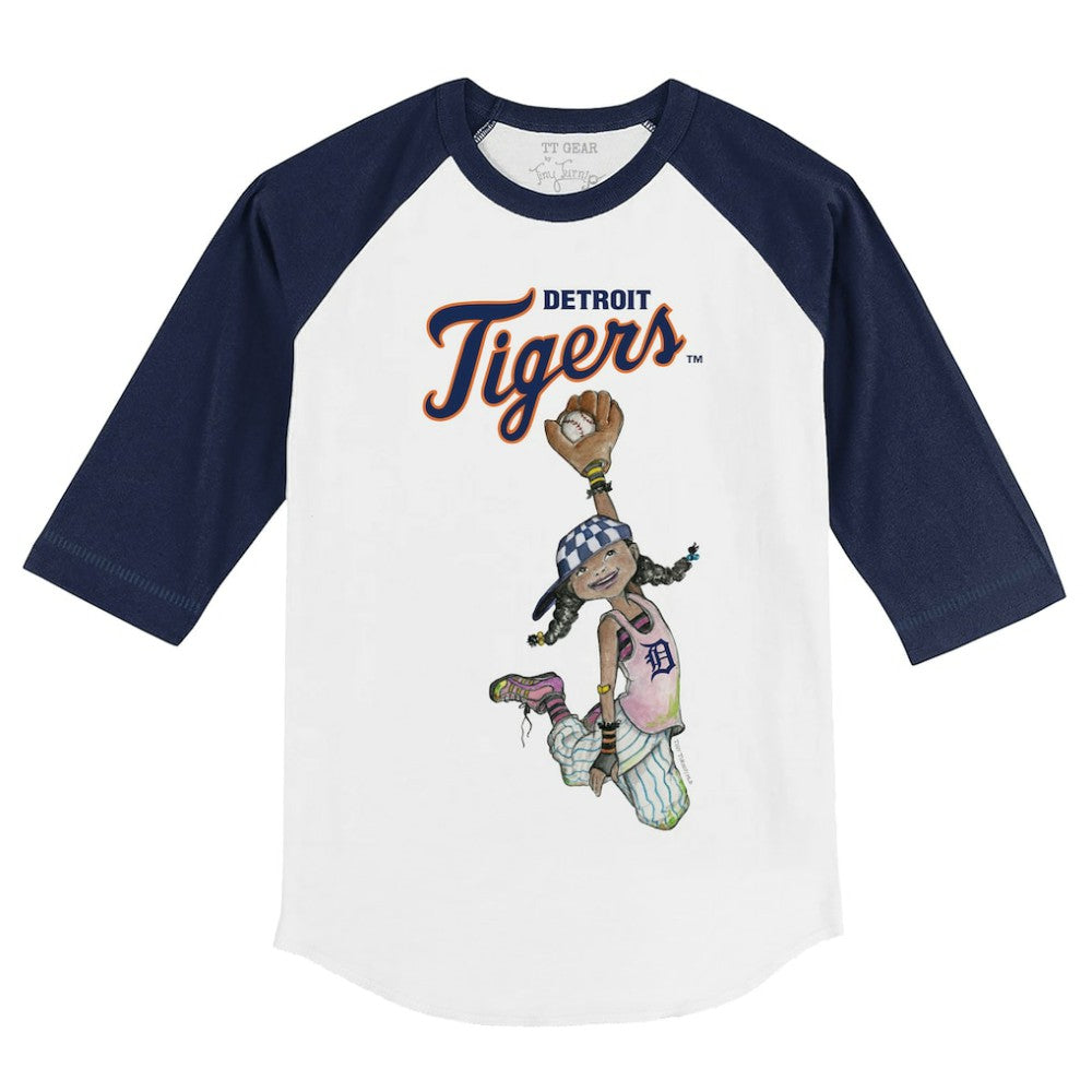 Detroit Tigers Tiny Turnip Youth Jada 3/4-Sleeve Raglan T-Shirt - White/Navy - MLB Sale