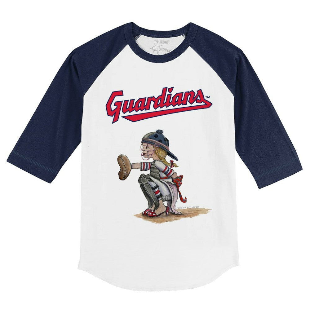Cleveland Guardians Tiny Turnip Youth Kate 3/4-Sleeve Raglan T-Shirt - White/Navy - MLB Sale