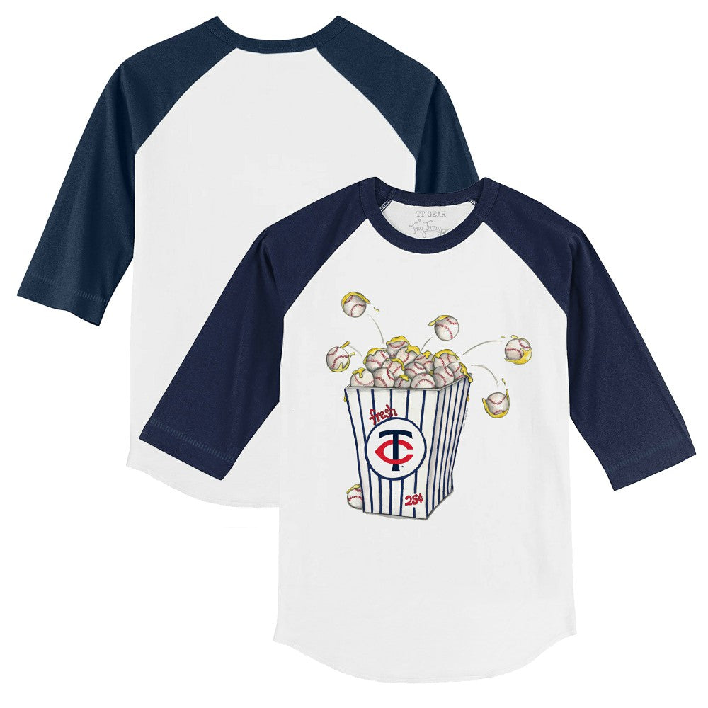 Minnesota Twins Tiny Turnip Youth Popcorn 3/4-Sleeve Raglan T-Shirt - White/Navy - MLB on Sale