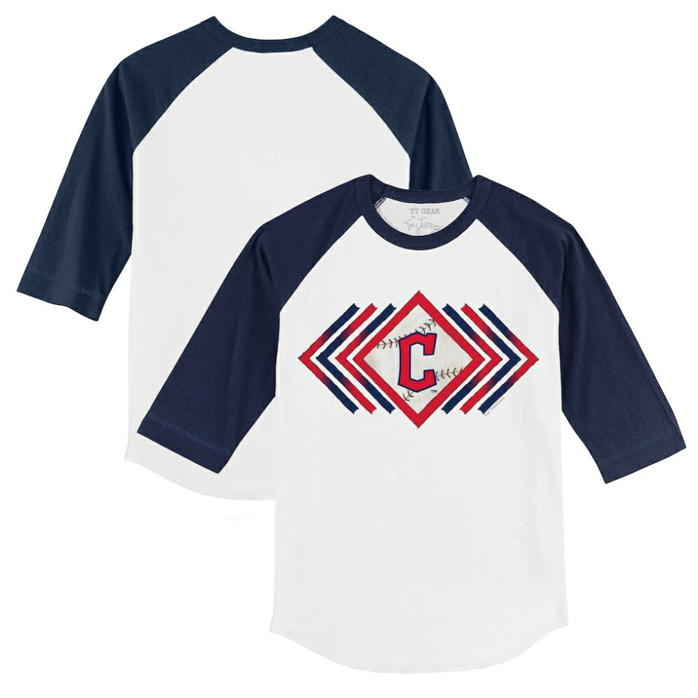 Cleveland Guardians Tiny Turnip Youth Prism Arrows 3/4-Sleeve Raglan T-Shirt - White/Navy - MLB Lifestyle