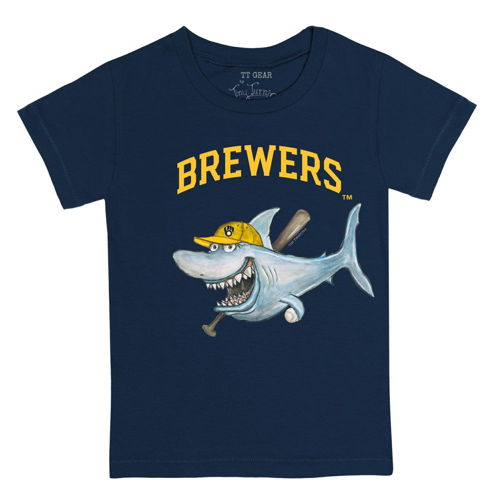 Milwaukee Brewers Tiny Turnip Youth Shark T-Shirt - Navy - MLB Sale