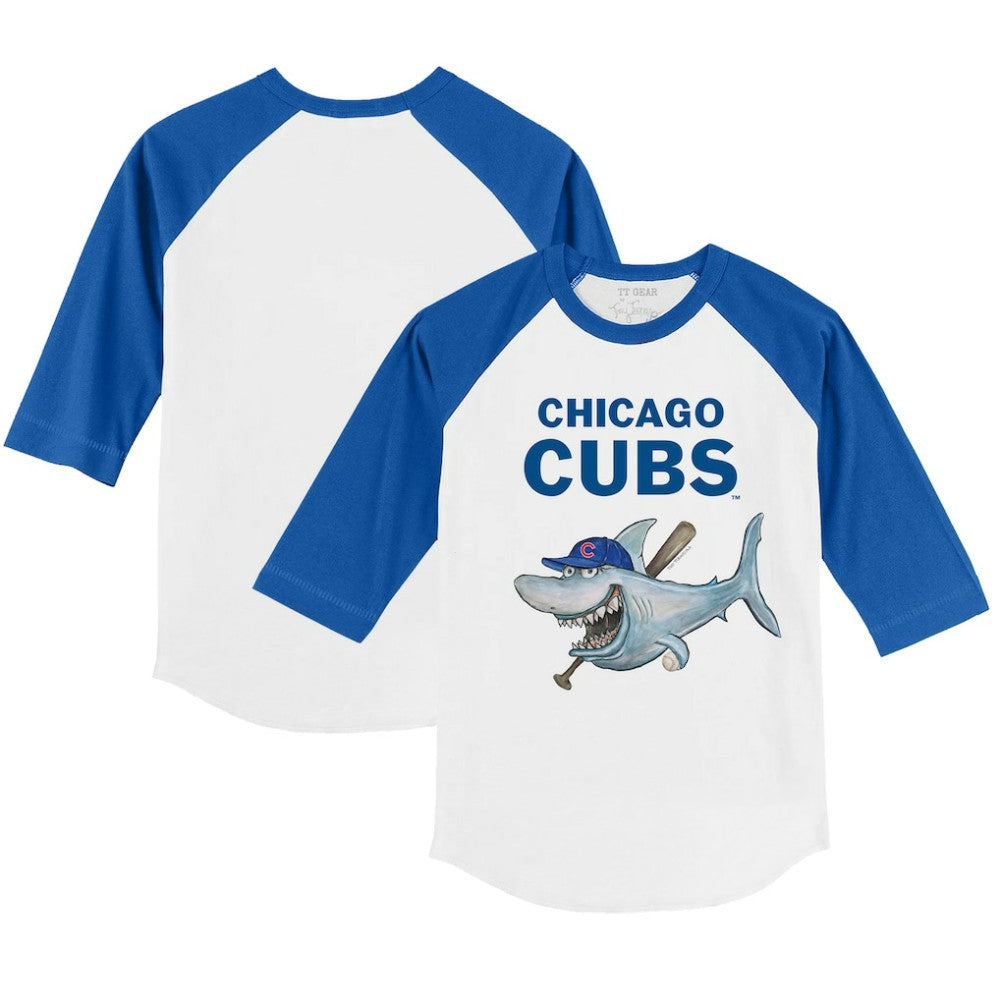 Chicago Cubs Tiny Turnip Youth Shark 3/4-Sleeve Raglan T-Shirt - White/Royal - MLB Online