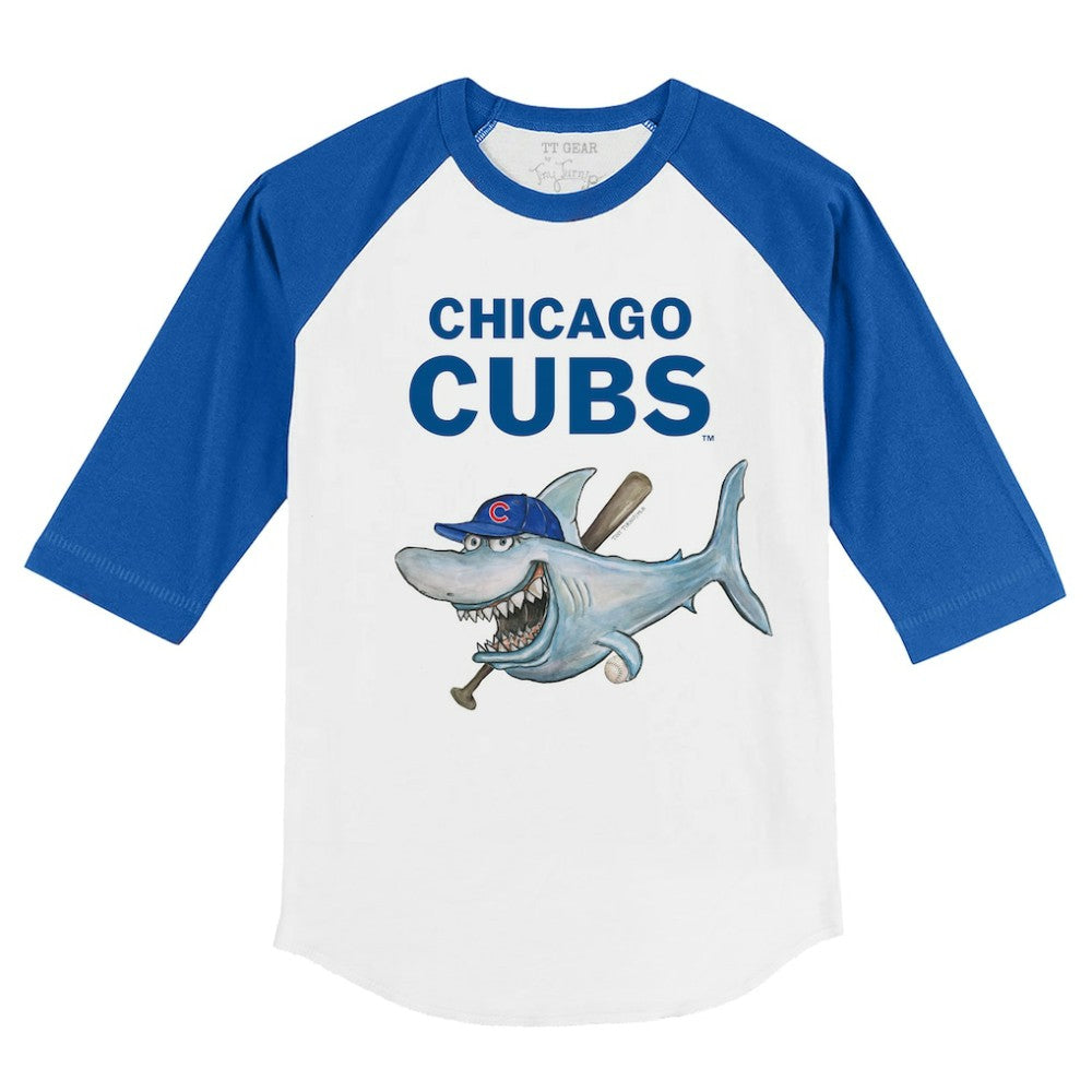 Chicago Cubs Tiny Turnip Youth Shark 3/4-Sleeve Raglan T-Shirt - White/Royal - MLB Online
