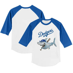 Los Angeles Dodgers Tiny Turnip Youth Shark 3/4-Sleeve Raglan T-Shirt - White/Royal - MLB Online