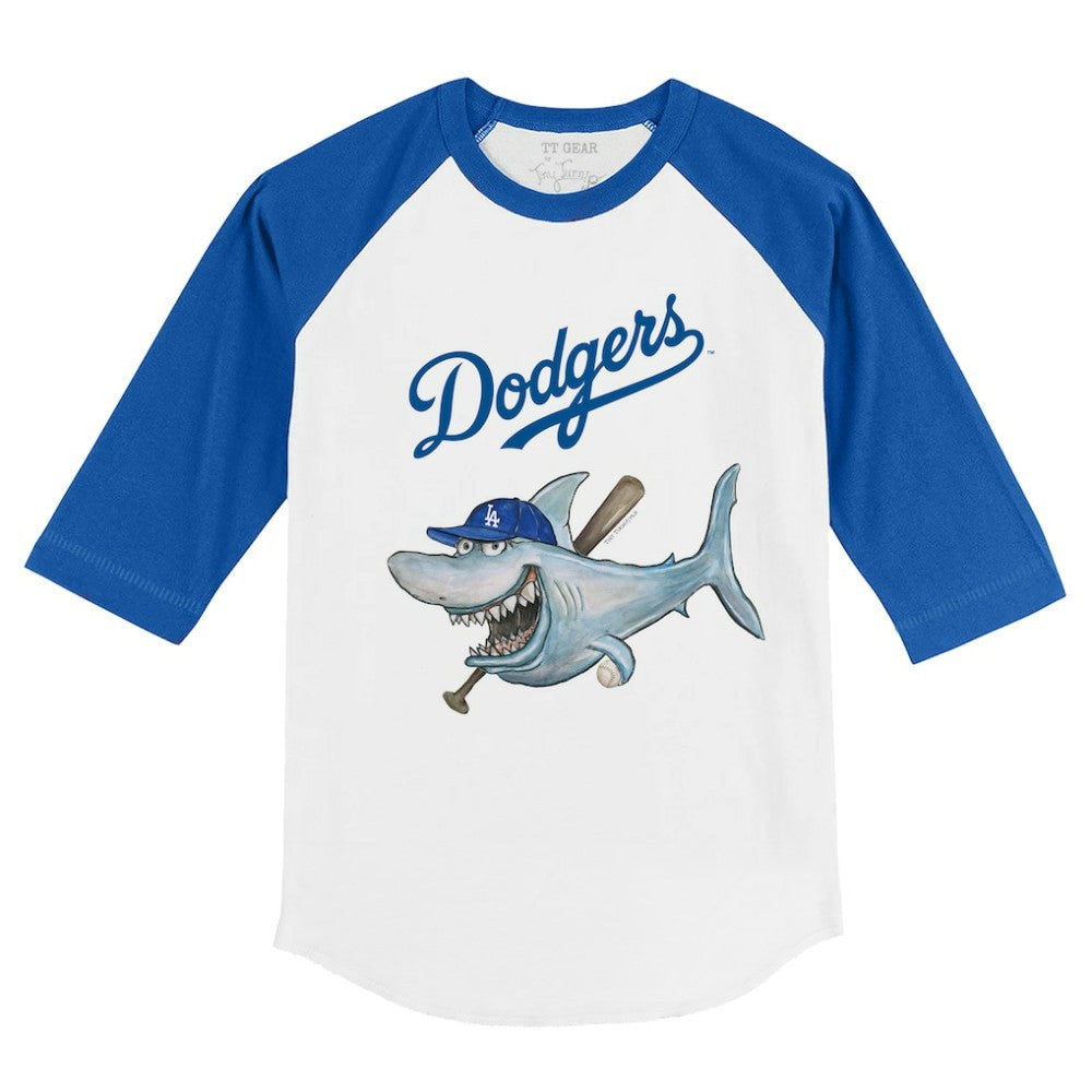 Los Angeles Dodgers Tiny Turnip Youth Shark 3/4-Sleeve Raglan T-Shirt - White/Royal - MLB Online