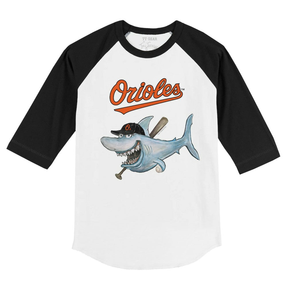 Baltimore Orioles Tiny Turnip Youth Shark 3/4-Sleeve Raglan T-Shirt - White/Black - MLB Sale