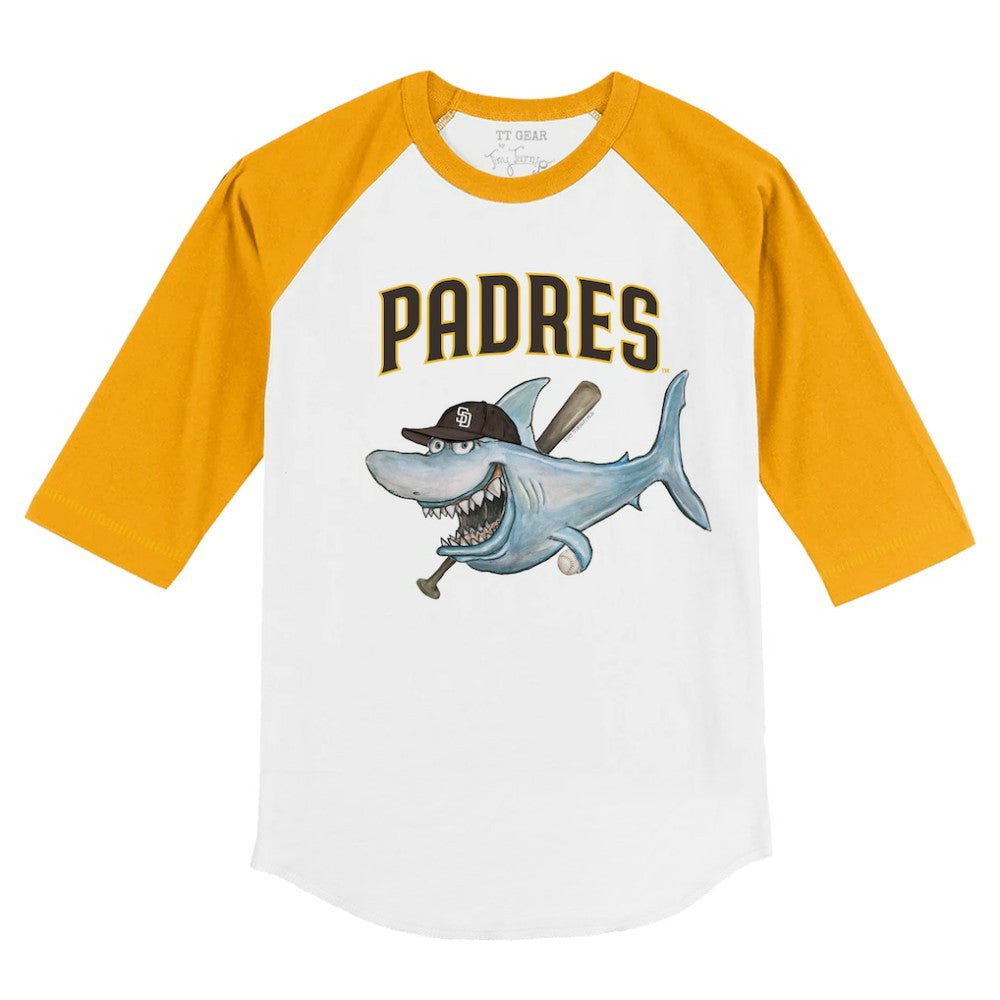 San Diego Padres Tiny Turnip Youth Shark 3/4-Sleeve Raglan T-Shirt - White/Gold - MLB Discount