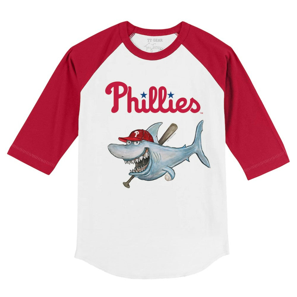 Philadelphia Phillies Tiny Turnip Youth Shark 3/4-Sleeve Raglan T-Shirt - White/Red - MLB Sale