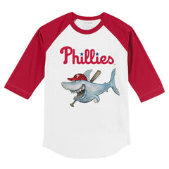 Philadelphia Phillies Tiny Turnip Youth Shark 3/4-Sleeve Raglan T-Shirt - White/Red - MLB Sale