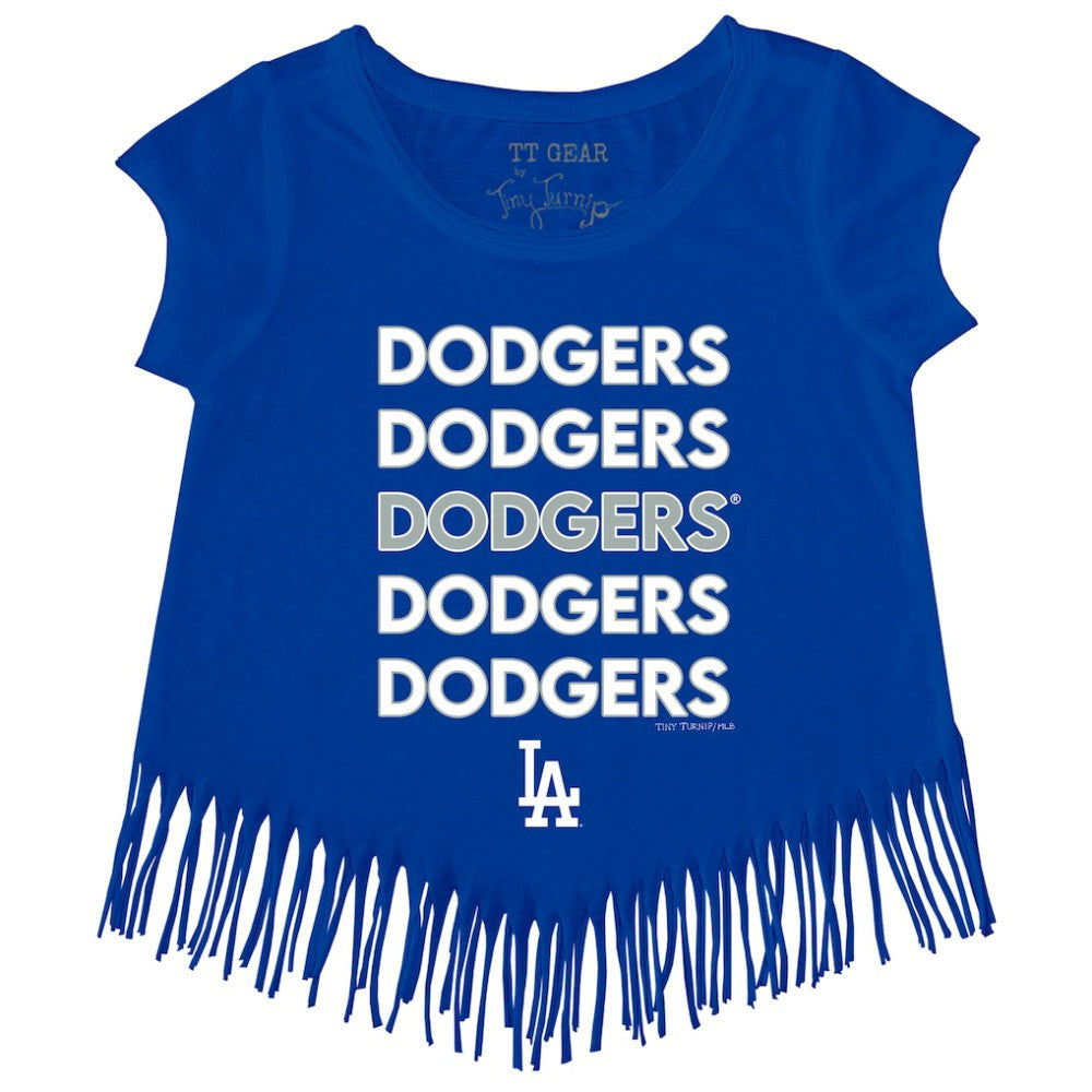 Los Angeles Dodgers Tiny Turnip Girls Youth Stacked Fringe T-Shirt - Royal - MLB Sale
