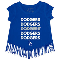 Los Angeles Dodgers Tiny Turnip Girls Youth Stacked Fringe T-Shirt - Royal - MLB Sale
