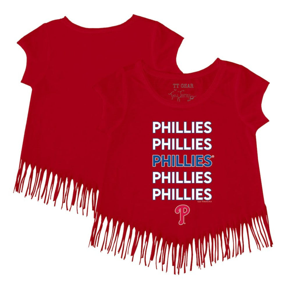 Philadelphia Phillies Tiny Turnip Girls Youth Stacked Fringe T-Shirt - Red - MLB Discount