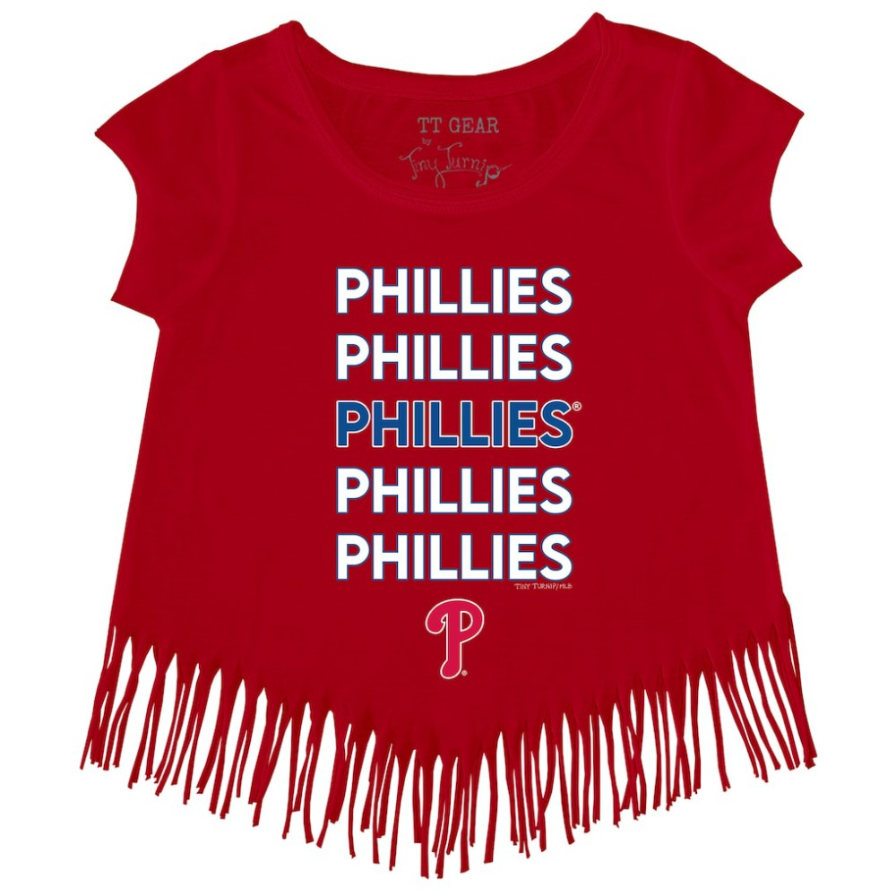 Philadelphia Phillies Tiny Turnip Girls Youth Stacked Fringe T-Shirt - Red - MLB Discount