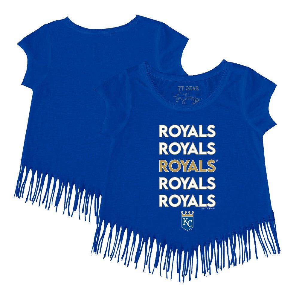 Kansas City Royals Tiny Turnip Girls Youth Stacked Fringe T-Shirt - Royal - MLB Discount