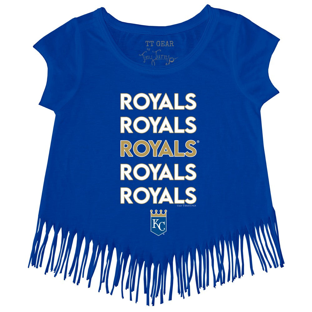 Kansas City Royals Tiny Turnip Girls Youth Stacked Fringe T-Shirt - Royal - MLB Discount