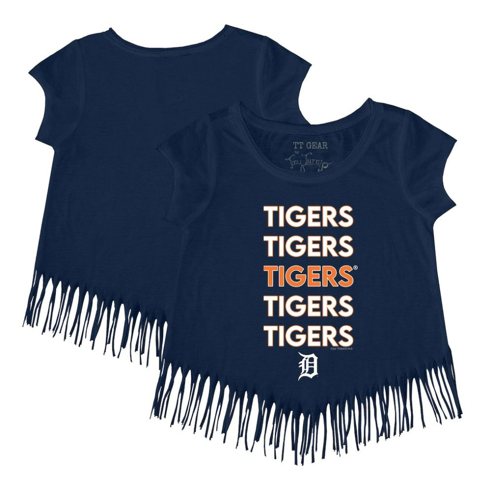 Detroit Tigers Tiny Turnip Girls Youth Stacked Fringe T-Shirt - Navy - MLB Online