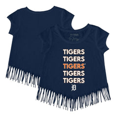 Detroit Tigers Tiny Turnip Girls Youth Stacked Fringe T-Shirt - Navy - MLB Online