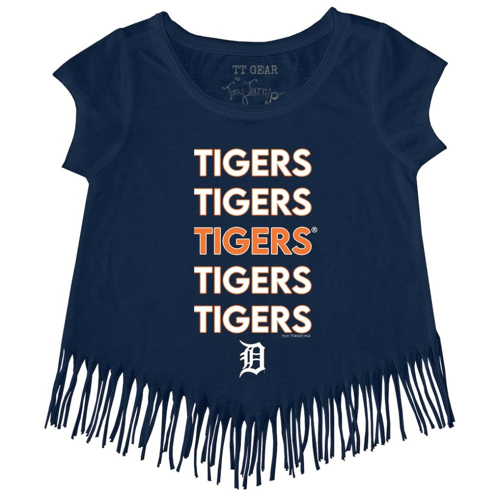 Detroit Tigers Tiny Turnip Girls Youth Stacked Fringe T-Shirt - Navy - MLB Online