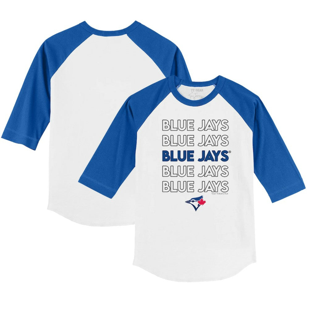 Toronto Blue Jays Tiny Turnip Youth Stacked 3/4-Sleeve Raglan T-Shirt - White/Royal - MLB Sale