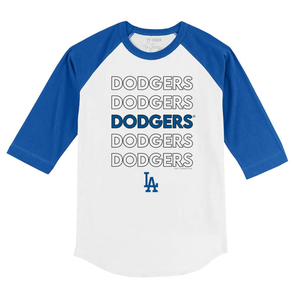 Los Angeles Dodgers Tiny Turnip Youth Stacked 3/4-Sleeve Raglan T-Shirt - White/Royal - MLB Lifestyle