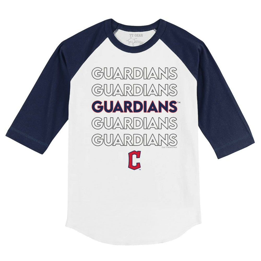 Cleveland Guardians Tiny Turnip Youth Stacked 3/4-Sleeve Raglan T-Shirt - White/Navy - MLB Online