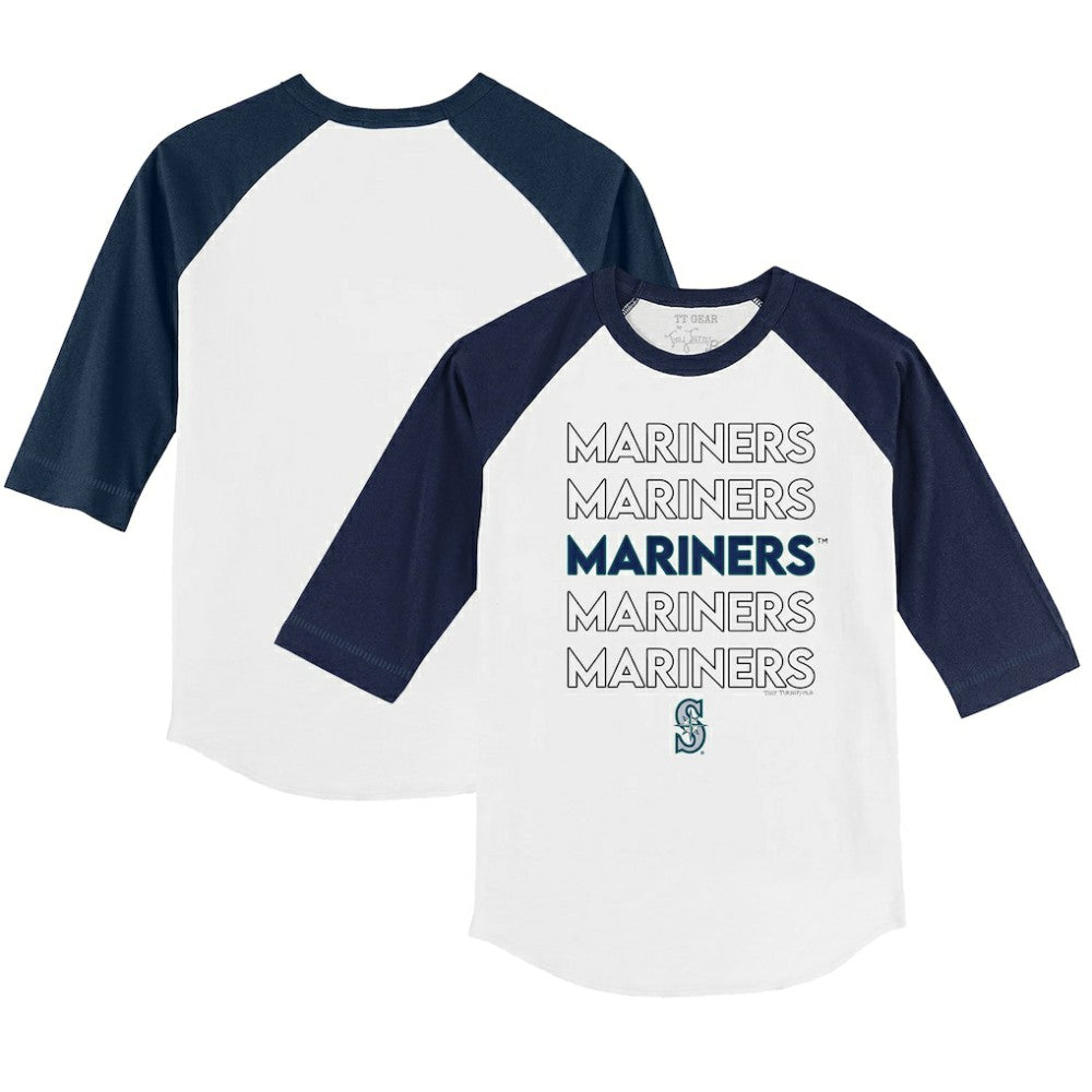 Seattle Mariners Tiny Turnip Youth Stacked 3/4-Sleeve Raglan T-Shirt - White/Navy - MLB Discount